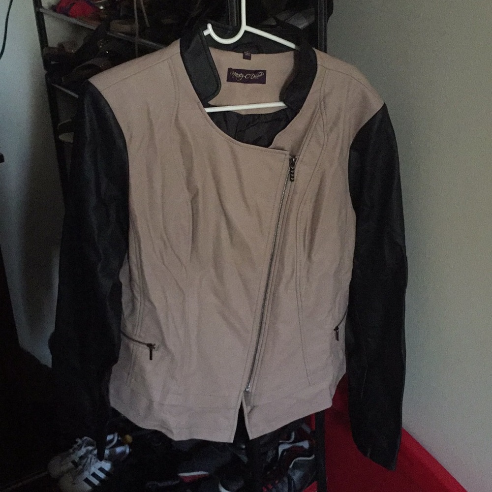 Tan and black faux leather jacket